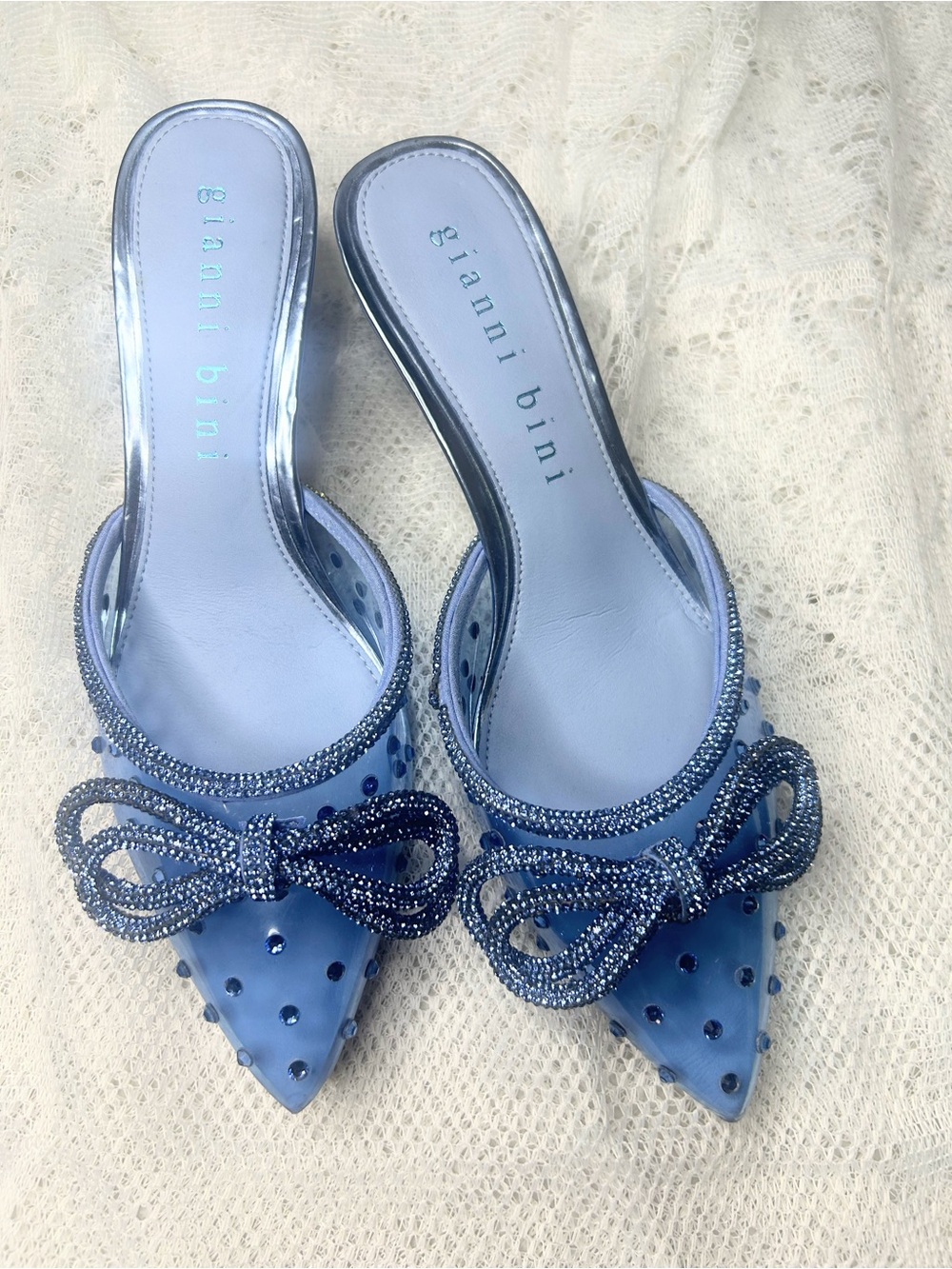 Gianni Bini blue pointed gemmed heels with big bow GORGEOUS 9/9.5